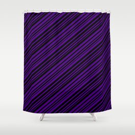 [ Thumbnail: Black and Indigo Colored Lines/Stripes Pattern Shower Curtain ]