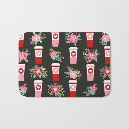 Coffee florals modern valentines day gifts for coffee lovers floral botanical bouquet Bath Mat