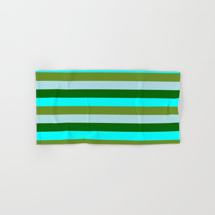 Cyan, Green, Powder Blue & Dark Green Colored Stripes Pattern Hand & Bath Towel
