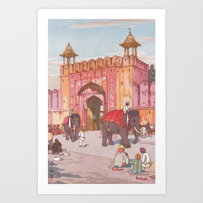 Hiroshi Yoshida, Ajmer Gate, Jaipur, India - Vintage Japanese Woodblock Print Art Art Print