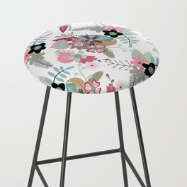 Abstract pink mint green black coral retro floral Bar Stool