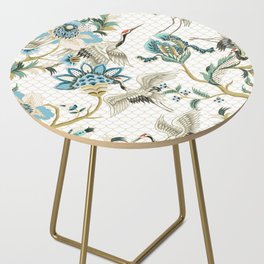 Japanese Ornate Heron Pattern Ivory Silver Blue Side Table