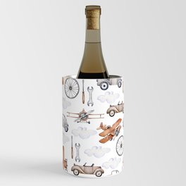 Watercolor baby pattern with retro cars and planes Wine Chiller