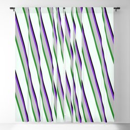 [ Thumbnail: Eye-catching Purple, Grey, Forest Green, Mint Cream, and Black Colored Lined/Striped Pattern Blackout Curtain ]