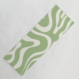 Modern Liquid Swirl Abstract Pattern in Light Sage Green and Cream Yoga Mat