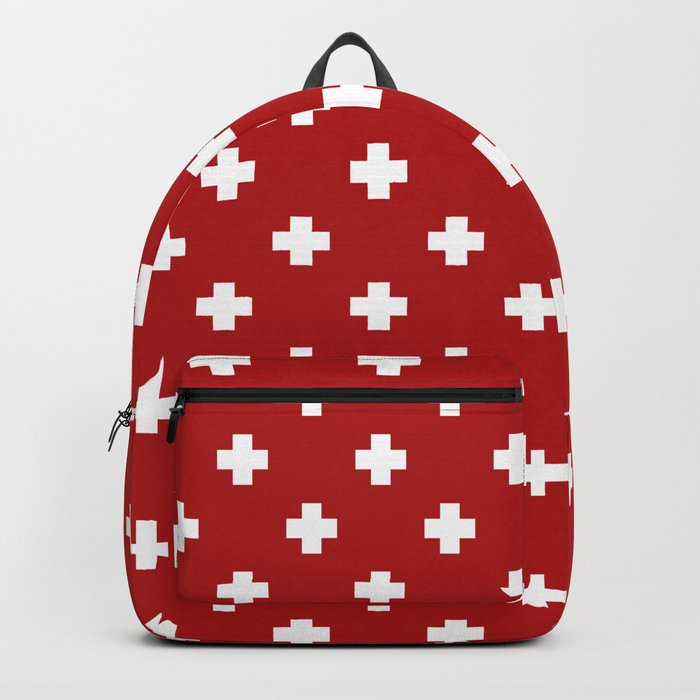 White Swiss Cross Pattern on Red background Backpack by SEAFOAM12