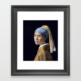 The Nic With the Pearl Earring (Nicholas Cage Face Swap) Framed Art Print