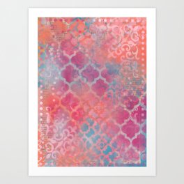 Layered Patterns - Pink, Coral & Turquoise Art Print