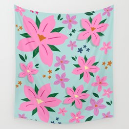 Flower Market Print Pink Lavender Turquoise Flower Market Milan Modern Decor Floral Aesthetic Wall Tapestry