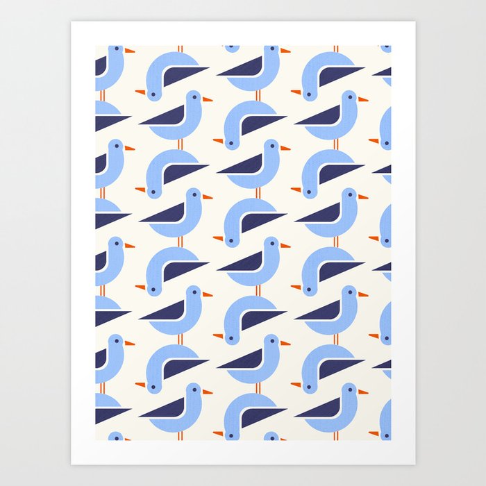 Blue Seagulls Pattern Art Print