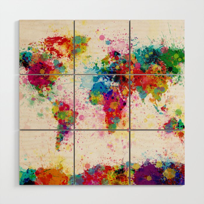 Map Of The World Map Paint Splashes Wood Wall Art By Artpause Society6
