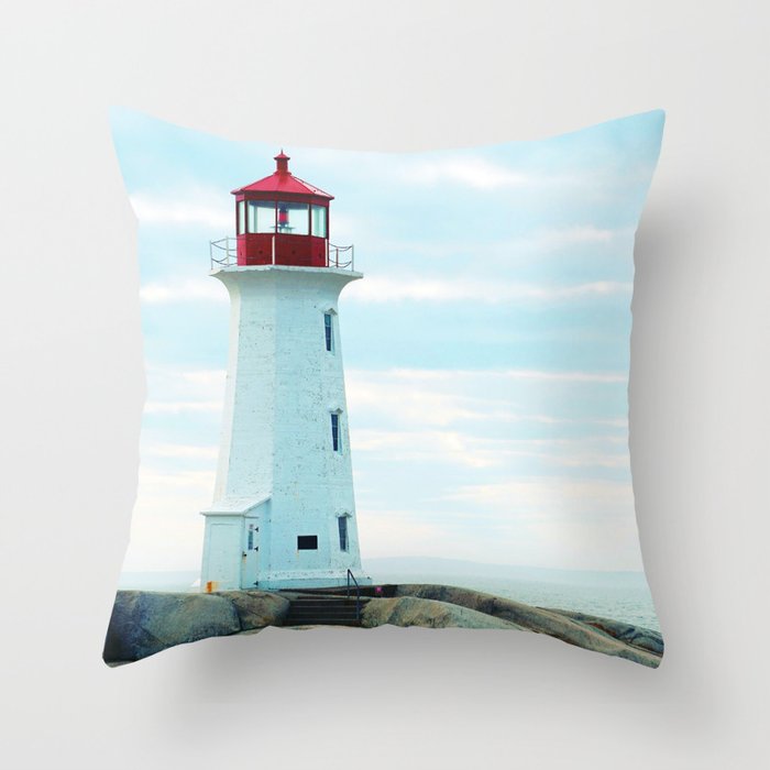 Old Lighthouse, Blue Ocean Throw Pillow