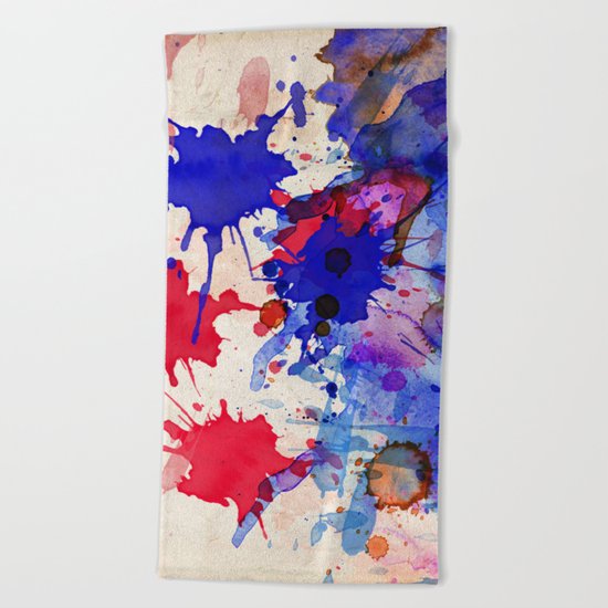 Blue & Red Color Splash Beach Towel
