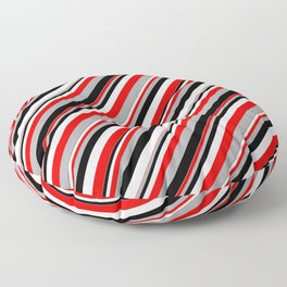 [ Thumbnail: Red, Dark Grey, Black, and Mint Cream Colored Lined Pattern Floor Pillow ]