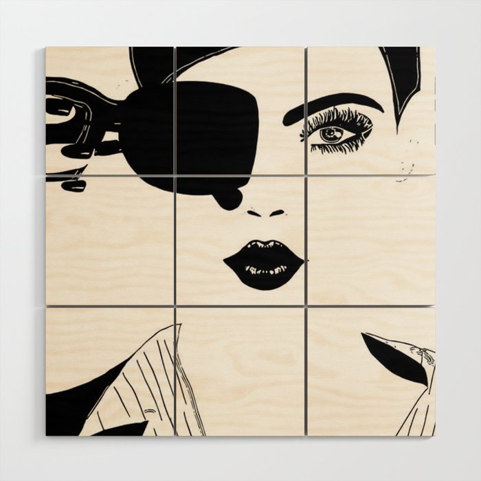 Black and white women pop art digital illustration Wood Wall Art