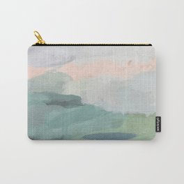 Farmland Sunset II - Seafoam Green Mint Black Blush Pink Abstract Nature Land Art Painting Carry-All Pouch | Horizon, Modern, Curated, Abstract, Oil, Greenandpink, Trendy, Acrylic, Bedroomart, Brushstrokes 