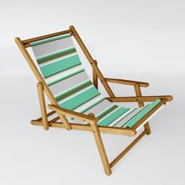 [ Thumbnail: Aquamarine, Dark Olive Green, Light Grey, and Mint Cream Colored Pattern of Stripes Sling Chair ]