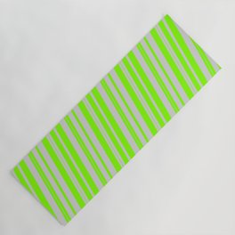 [ Thumbnail: Light Grey and Chartreuse Colored Lined/Striped Pattern Yoga Mat ]