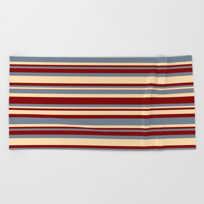 Slate Gray, Tan, and Maroon Colored Striped/Lined Pattern Beach Towel