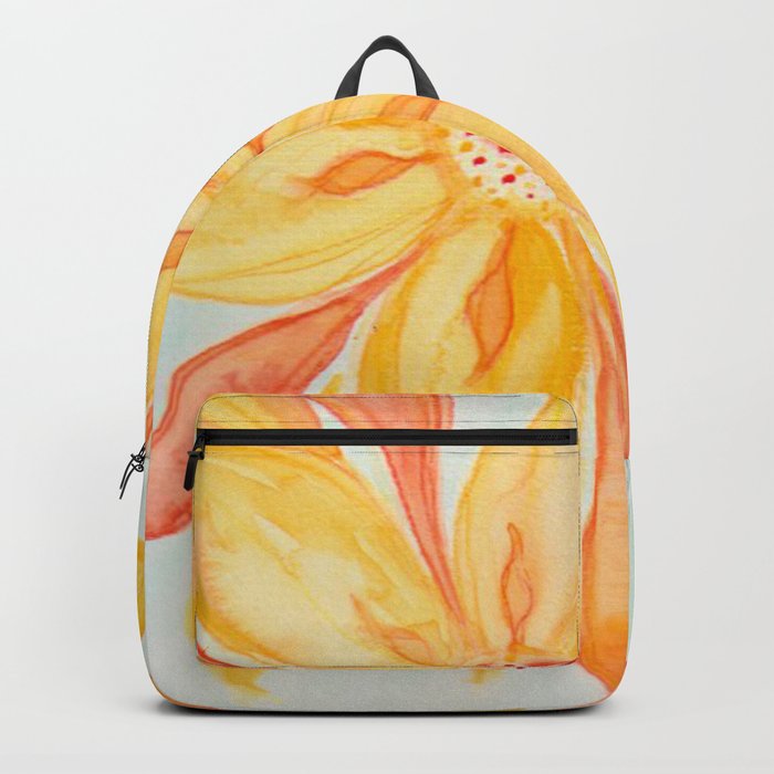 Sunburst Yellow and Orange Abstract Watercolor Flower Backpack