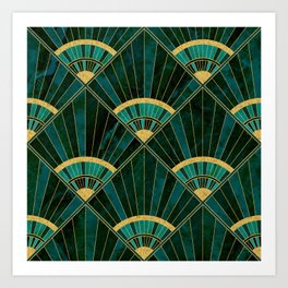 Art Deco Real Green Marbled Geometric Pattern Art Print