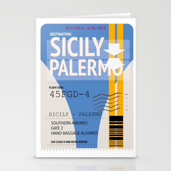 Sicily Palermo plane ticket. Stationery Cards