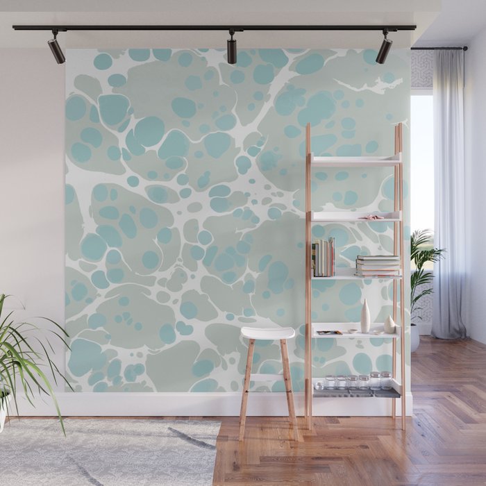 Soft Pastel Turquoise And Mint Green Spilled Paint Bubbles Effect Wall Mural By 5mmpaper