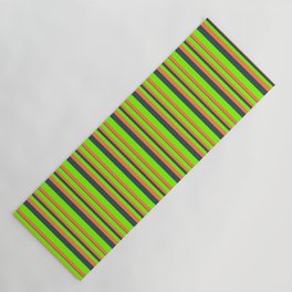 [ Thumbnail: Chartreuse, Coral, and Dark Slate Gray Colored Lines/Stripes Pattern Yoga Mat ]