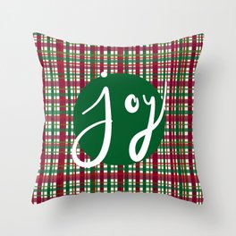 Holiday Plaid Joy - Green Throw Pillow
