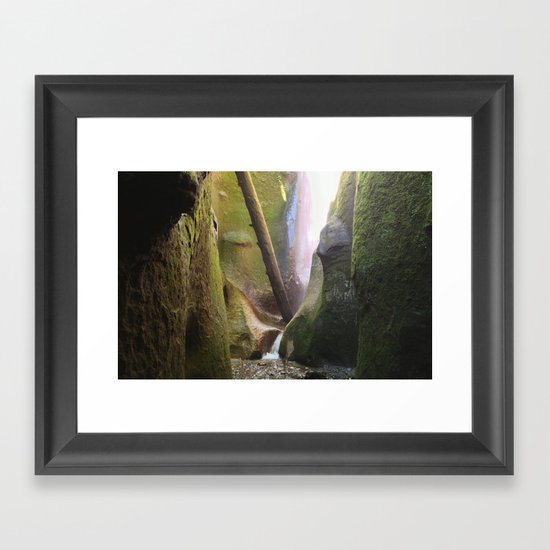 Moss Cave + Waterfall Framed Art Print