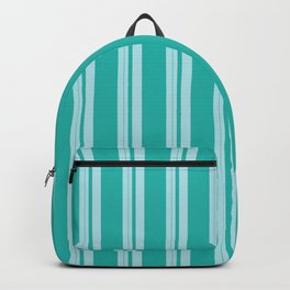 [ Thumbnail: Powder Blue and Light Sea Green Colored Lined/Striped Pattern Backpack ]
