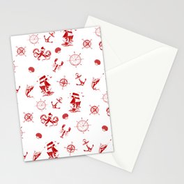 Red Silhouettes Of Vintage Nautical Pattern Stationery Card