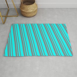 [ Thumbnail: Grey and Aqua Colored Lined/Striped Pattern Rug ]