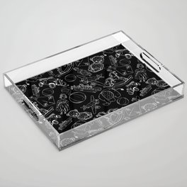 Black and White Toys Outline Pattern Acrylic Tray