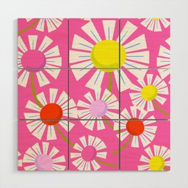 Hot Pink Modern Daisy Flowers Wood Wall Art