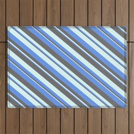 [ Thumbnail: Cornflower Blue, Dim Gray, and Light Cyan Colored Striped Pattern Outdoor Rug ]