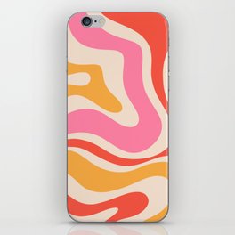 Modern Retro Liquid Swirl Abstract Pattern Square in Pink Orange Mustard Cream iPhone Skin