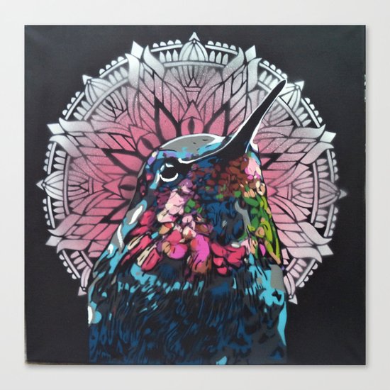 Saint Bird Colibri Unique Stencil Art Painting Canvas Print By