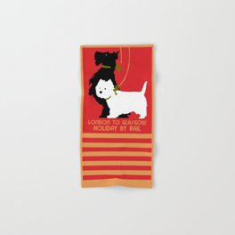 Retro London and Glasgow by train, dogs terriers Hand & Bath Towel