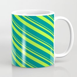 [ Thumbnail: Light Green and Teal Colored Striped Pattern Coffee Mug ]