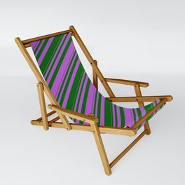 [ Thumbnail: Orchid & Dark Green Colored Striped Pattern Sling Chair ]