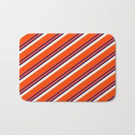 [ Thumbnail: Red, Blue, and Beige Colored Striped Pattern Bath Mat ]