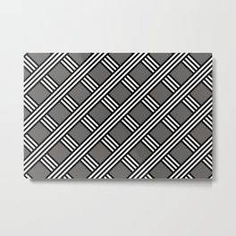 Pantone Pewter, Black & White Diagonal Stripes Lattice Pattern Metal Print