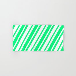 [ Thumbnail: Green & White Colored Lines Pattern Hand & Bath Towel ]