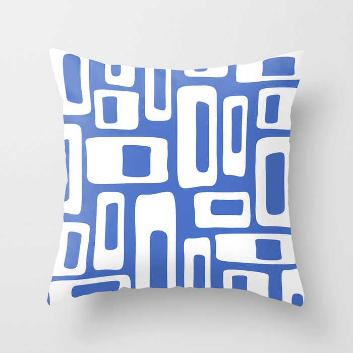 Retro Mid Century Modern Abstract Pattern 335 Blue Throw Pillow