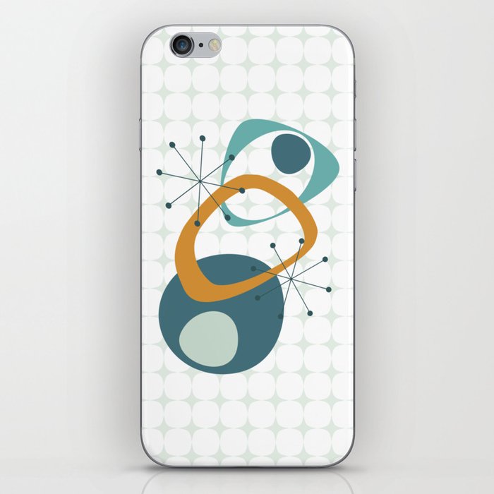 Retro Style, Mid Century Modern Abstract in Teal, Aqua and Orange iPhone Skin
