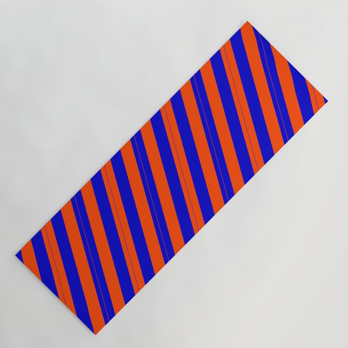 Blue & Red Colored Lines/Stripes Pattern Yoga Mat