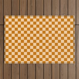 Psychedelic Checkerboard in Orange and Cream Outdoor Rug