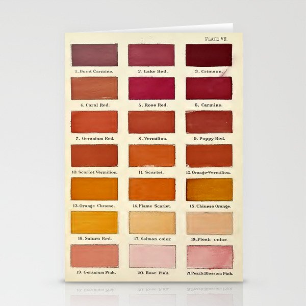 Vintage Color Chart- Red Hues Stationery Cards
