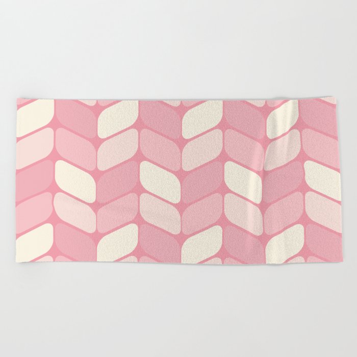 Vintage Diagonal Rectangles Pink Vanilla Beach Towel
